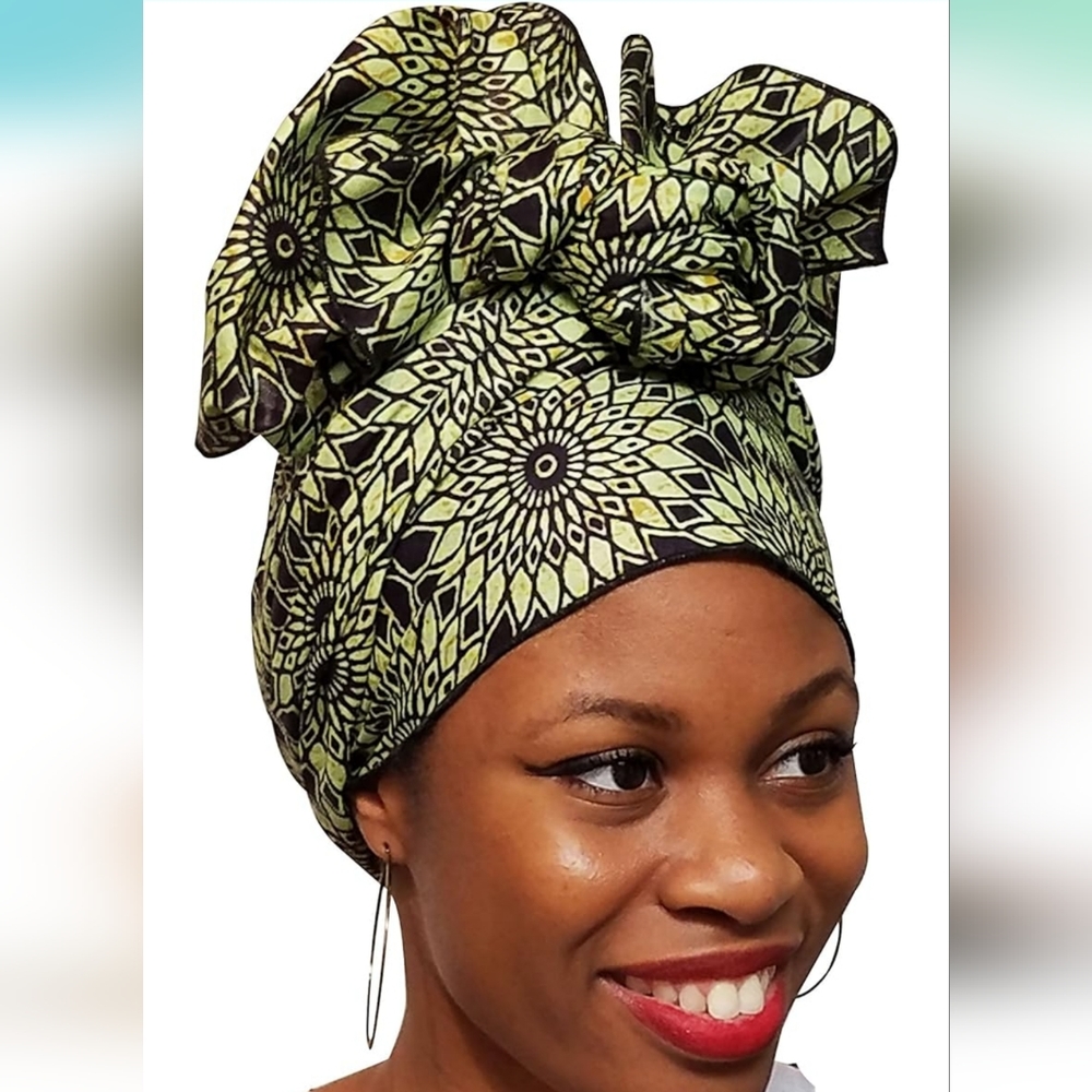 Light Green African Print Ankara Head wrap, Tie, scarf, Multicolor, One Size